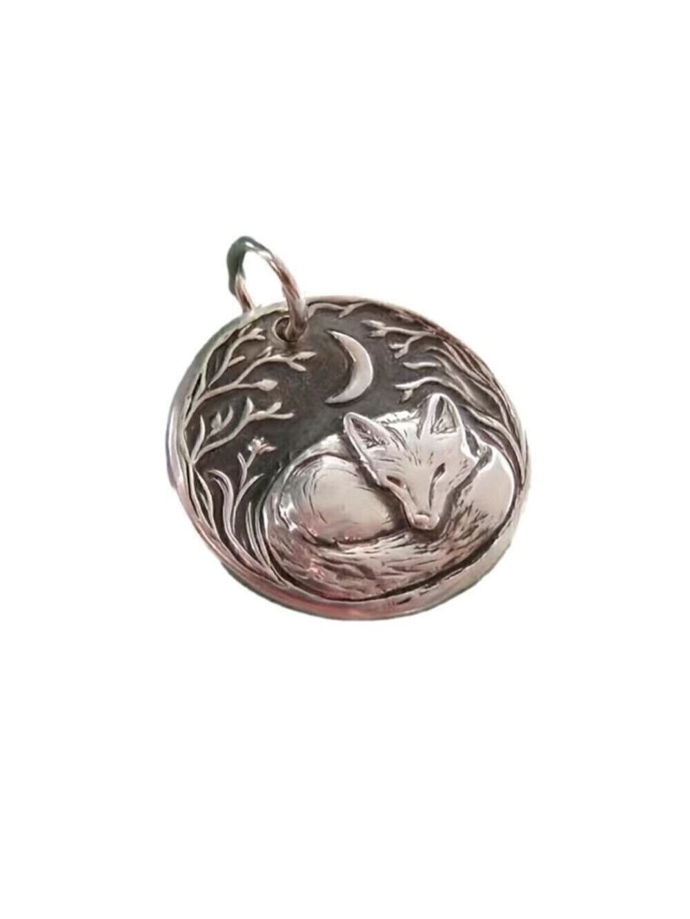Sleeping Fox under the Moon Pendant and Necklace #1401 - Picture 5 of 11